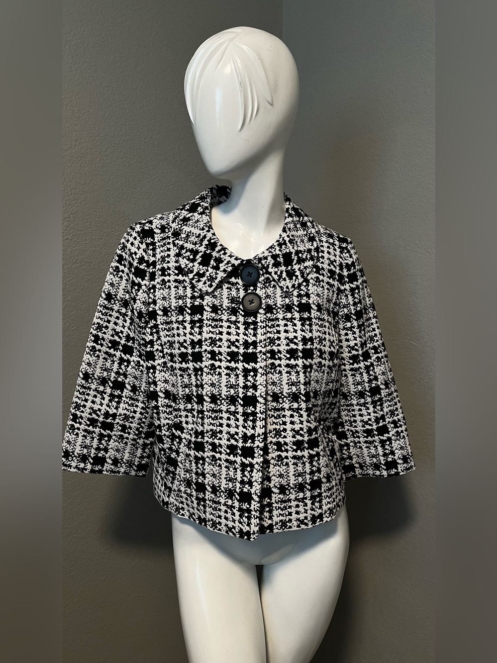 Semantiks Women’s Black & White Houndstooth Cropped Blazer Jacket Size L